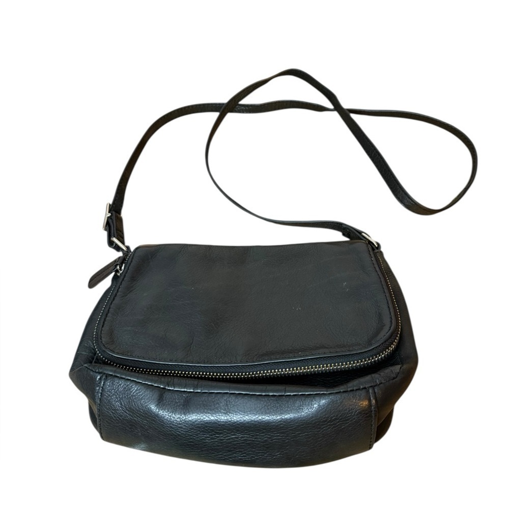 Margot Black Leather Foldover Crossbody Bag